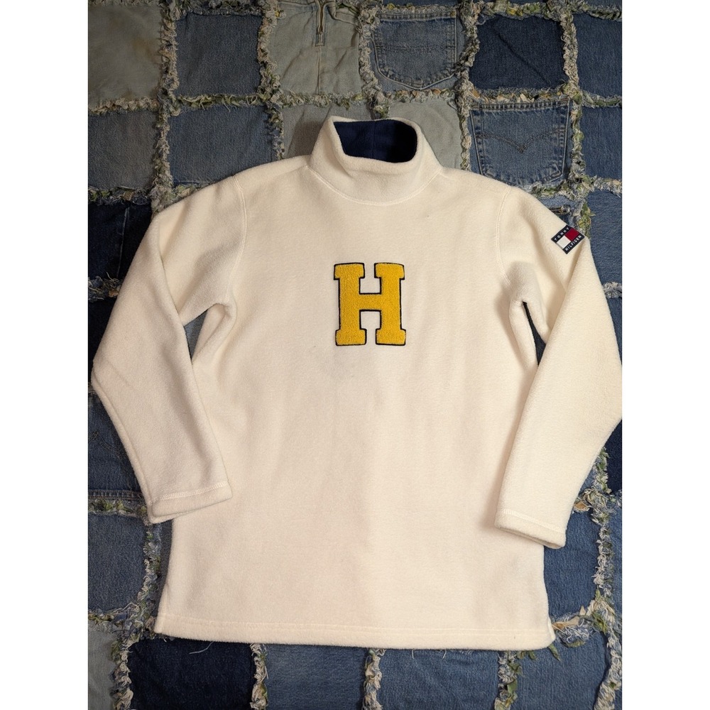 Vintage Tommy Hilfiger Sweatshirt Size Small White Soft Fleece 1990s Mock Neck